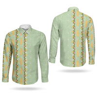 Hawaii Shell Tiare Anthurium Heliconia Lei Couples Matching Off Shoulder Short Dress and Long Sleeve Button Shirt With Tapa Pattern Baby Green LT05 - Polynesian Pride