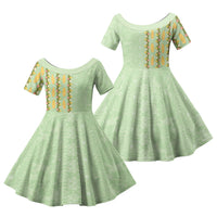 Hawaii Shell Tiare Anthurium Heliconia Lei Family Matching Long Sleeve Bodycon Dress and Hawaiian Shirt With Tapa Pattern Baby Green LT05 Daughter's Dress Green - Polynesian Pride