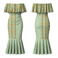 Hawaii Shell Tiare Anthurium Heliconia Lei Family Matching Mermaid Dress and Hawaiian Shirt With Tapa Pattern Baby Green LT05 Mom's Dress Green - Polynesian Pride