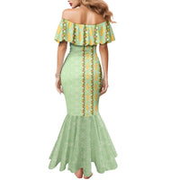 Hawaii Shell Tiare Anthurium Heliconia Lei Family Matching Mermaid Dress and Hawaiian Shirt With Tapa Pattern Baby Green