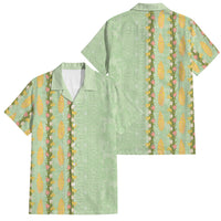 Hawaii Shell Tiare Anthurium Heliconia Lei Family Matching Puletasi and Hawaiian Shirt With Tapa Pattern Baby Green LT05 Dad's Shirt - Short Sleeve Green - Polynesian Pride