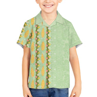 Hawaii Shell Tiare Anthurium Heliconia Lei Family Matching Tank Maxi Dress and Hawaiian Shirt With Tapa Pattern Baby Green