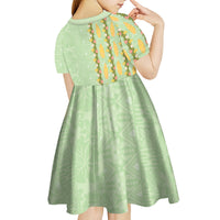 Hawaii Shell Tiare Anthurium Heliconia Lei Kid Short Sleeve Dress With Tapa Pattern Baby Green