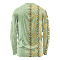 Hawaii Shell Tiare Anthurium Heliconia Lei Long Sleeve Shirt With Tapa Pattern Baby Green