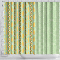 Hawaii Shell Tiare Anthurium Heliconia Lei Shower Curtain With Tapa Pattern Baby Green