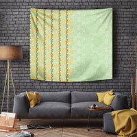 Hawaii Shell Tiare Anthurium Heliconia Lei Tapestry With Tapa Pattern Baby Green