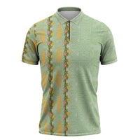 Hawaii Shell Tiare Anthurium Heliconia Lei Zipper Polo Shirt With Tapa Pattern Baby Green LT05 Green - Polynesian Pride