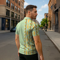 Hawaii Shell Tiare Anthurium Heliconia Lei Zipper Polo Shirt With Tapa Pattern Baby Green LT05 - Polynesian Pride