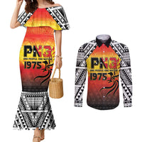 Papua New Guinea 49th Independence Day Couples Matching Mermaid Dress and Long Sleeve Button Shirt One People One Nation One PNG