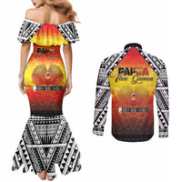 Papua New Guinea 49th Independence Day Couples Matching Mermaid Dress and Long Sleeve Button Shirt One People One Nation One PNG