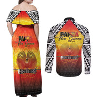Papua New Guinea 49th Independence Day Couples Matching Off Shoulder Maxi Dress and Long Sleeve Button Shirt One People One Nation One PNG