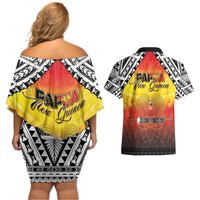 Papua New Guinea 49th Independence Day Couples Matching Off Shoulder Short Dress and Hawaiian Shirt One People One Nation One PNG