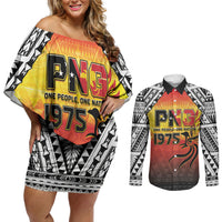 Papua New Guinea Independence Day Couples Matching Off Shoulder Short Dress and Long Sleeve Button Shirt One People One Nation One PNG LT05 Yellow - Polynesian Pride