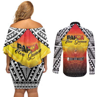 Papua New Guinea Independence Day Couples Matching Off Shoulder Short Dress and Long Sleeve Button Shirt One People One Nation One PNG LT05 - Polynesian Pride