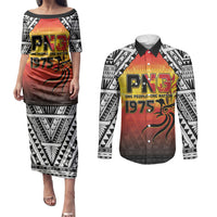 Papua New Guinea Independence Day Couples Matching Puletasi and Long Sleeve Button Shirt One People One Nation One PNG LT05 Yellow - Polynesian Pride