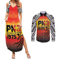 Papua New Guinea Independence Day Couples Matching Summer Maxi Dress and Long Sleeve Button Shirt One People One Nation One PNG LT05 Yellow - Polynesian Pride