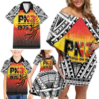 Papua New Guinea Independence Day Family Matching Off Shoulder Short Dress and Hawaiian Shirt One People One Nation One PNG LT05 - Polynesian Pride