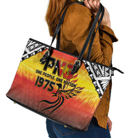 Papua New Guinea Independence Day Leather Tote Bag One People One Nation One PNG LT05 - Polynesian Pride
