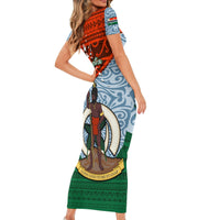 Vanuatu Penama Province Short Sleeve Bodycon Dress Vanuatuan Coat Of Arms Polynesian Pattern LT05 - Polynesian Pride
