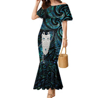 New Zealand Aotearoa Family Matching Mermaid Dress and Hawaiian Shirt Maori Tane Te Waiora Paua Shell Glitter Turquoise LT05 Mom's Dress Turquoise - Polynesian Pride