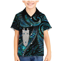 New Zealand Aotearoa Family Matching Mermaid Dress and Hawaiian Shirt Maori Tane Te Waiora Paua Shell Glitter Turquoise LT05 Son's Shirt Turquoise - Polynesian Pride