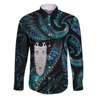 New Zealand Aotearoa Family Matching Puletasi and Hawaiian Shirt Maori Tane Te Waiora Paua Shell Glitter Turquoise LT05 Dad's Shirt - Long Sleeve Turquoise - Polynesian Pride