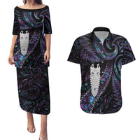 New Zealand Aotearoa Couples Matching Puletasi and Hawaiian Shirt Maori Tane Te Waiora Paua Shell Glitter Purple LT05 Purple - Polynesian Pride