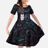 New Zealand Aotearoa Family Matching Puletasi and Hawaiian Shirt Maori Tane Te Waiora Paua Shell Glitter Purple LT05 Daughter's Dress Purple - Polynesian Pride