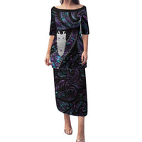 New Zealand Aotearoa Family Matching Puletasi and Hawaiian Shirt Maori Tane Te Waiora Paua Shell Glitter Purple LT05 Mom's Dress Purple - Polynesian Pride