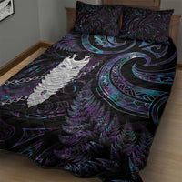 New Zealand Aotearoa Quilt Bed Set Maori Tane Te Waiora Paua Shell Glitter Purple