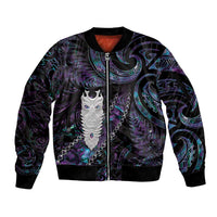 New Zealand Aotearoa Sleeve Zip Bomber Jacket Maori Tane Te Waiora Paua Shell Glitter Purple LT05 Unisex Purple - Polynesian Pride