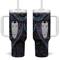 New Zealand Aotearoa Tumbler With Handle Maori Tane Te Waiora Paua Shell Glitter Purple