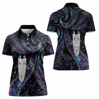 New Zealand Aotearoa Women Polo Shirt Maori Tane Te Waiora Paua Shell Glitter Purple