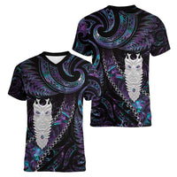 New Zealand Aotearoa Women V-Neck T-Shirt Maori Tane Te Waiora Paua Shell Glitter Purple LT05 - Polynesian Pride