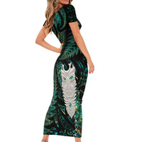 New Zealand Aotearoa Family Matching Short Sleeve Bodycon Dress and Hawaiian Shirt Maori Tane Te Waiora Paua Shell Glitter Green LT05 - Polynesian Pride