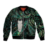 New Zealand Aotearoa Sleeve Zip Bomber Jacket Maori Tane Te Waiora Paua Shell Glitter Green LT05 Unisex Green - Polynesian Pride