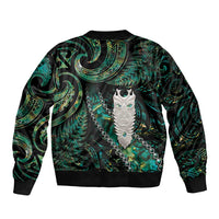 New Zealand Aotearoa Sleeve Zip Bomber Jacket Maori Tane Te Waiora Paua Shell Glitter Green LT05 - Polynesian Pride