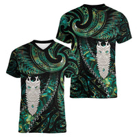 New Zealand Aotearoa Women V-Neck T-Shirt Maori Tane Te Waiora Paua Shell Glitter Green LT05 - Polynesian Pride