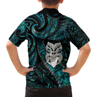 New Zealand Aotearoa Family Matching Off Shoulder Maxi Dress and Hawaiian Shirt Maori Wheku Paua Shell Glitter Turquoise LT05 - Polynesian Pride