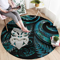 New Zealand Aotearoa Round Carpet Maori Wheku Paua Shell Glitter Turquoise