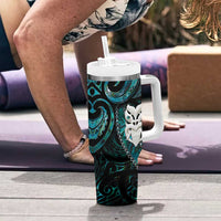 New Zealand Aotearoa Tumbler With Handle Maori Wheku Paua Shell Glitter Turquoise