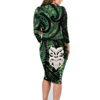 New Zealand Aotearoa Family Matching Long Sleeve Bodycon Dress and Hawaiian Shirt Maori Wheku Paua Shell Glitter Green LT05 - Polynesian Pride