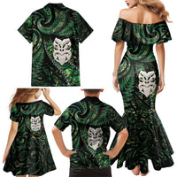 New Zealand Aotearoa Family Matching Mermaid Dress and Hawaiian Shirt Maori Wheku Paua Shell Glitter Green LT05 - Polynesian Pride
