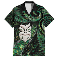 New Zealand Aotearoa Family Matching Short Sleeve Bodycon Dress and Hawaiian Shirt Maori Wheku Paua Shell Glitter Green LT05 Dad's Shirt - Short Sleeve Green - Polynesian Pride