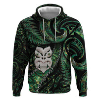 New Zealand Aotearoa Zip Hoodie Maori Wheku Paua Shell Glitter Green LT05 Pullover Hoodie Green - Polynesian Pride