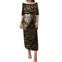 New Zealand Aotearoa Family Matching Puletasi and Hawaiian Shirt Maori Wheku Paua Shell Glitter Gold LT05 Mom's Dress Gold - Polynesian Pride