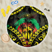 Aloha Tropical Palm Trees Beach Blanket Reggae Polynesian Pattern LT05 One Size 150cm Black - Polynesian Pride