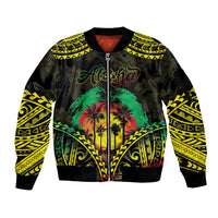 Aloha Tropical Palm Trees Sleeve Zip Bomber Jacket Reggae Polynesian Pattern LT05 Unisex Black - Polynesian Pride