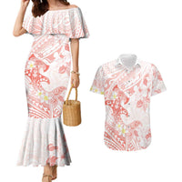 Polynesia Hammerhead Shark Couples Matching Mermaid Dress and Hawaiian Shirt Tropical Flowers Tribal Pattern Peach LT05 Peach - Polynesian Pride