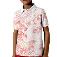 Polynesia Hammerhead Shark Kid Polo Shirt Tropical Flowers Tribal Pattern Peach LT05 Kid Peach - Polynesian Pride